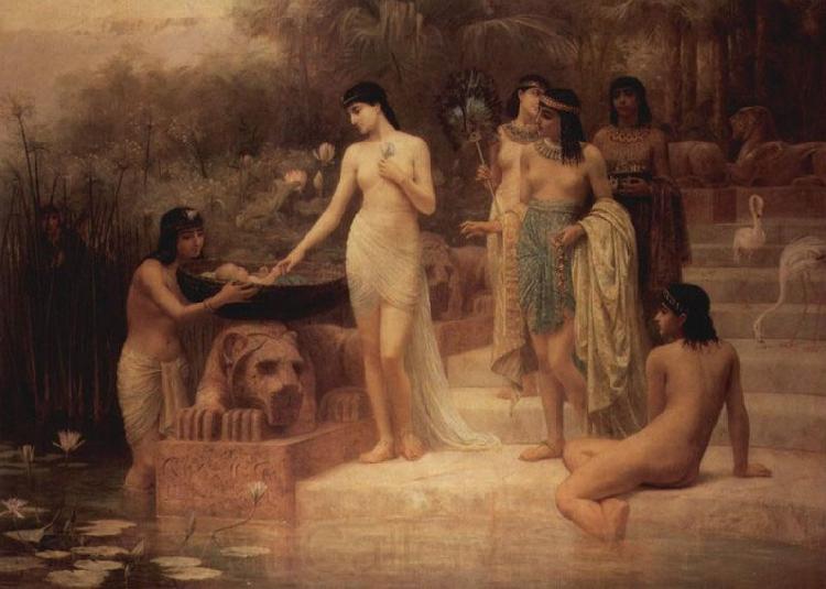 Edwin long,R.A. Pharaos Tochter - Die Auffindung Moses Norge oil painting art